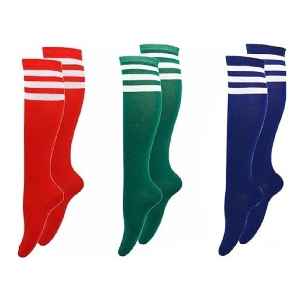 Angelina Knee High Socks Unisex Green-blue-Red W/Stripes 9-11 77% Cotton 3 Pairs